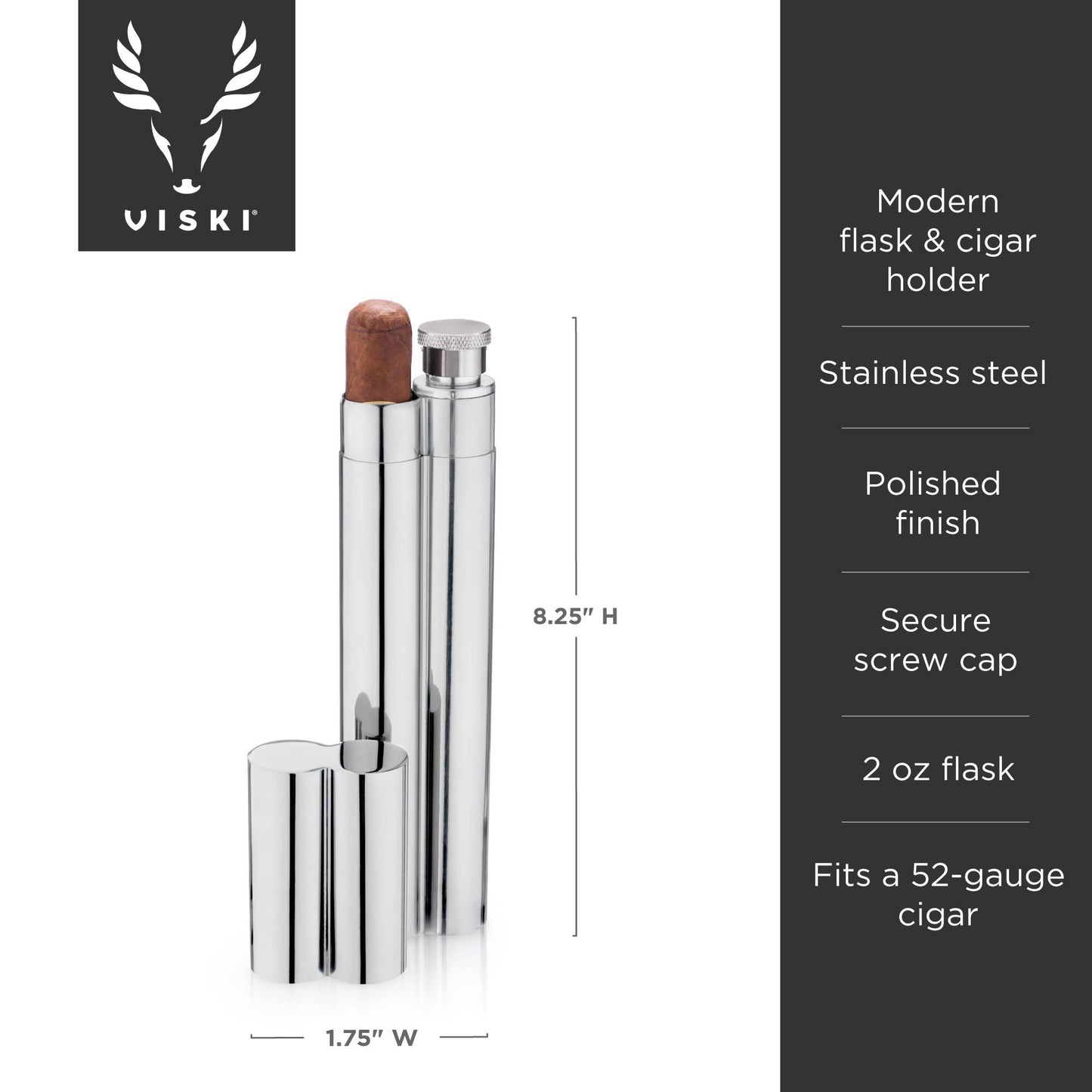 Stainless Steel Cigar Holder & Flask Combo | Viski