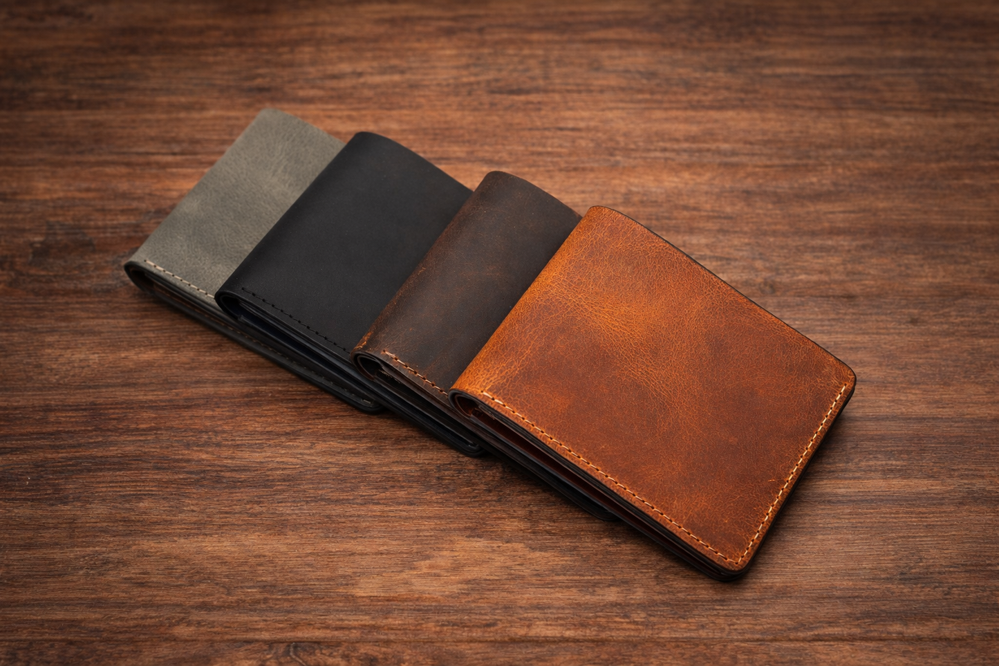 American Leather Goods - Men’s Full-Grain Crazy Leather Bifold Wallet Premium Leather