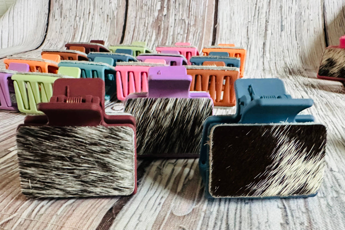 Colorful Cowhide Hair Clips 