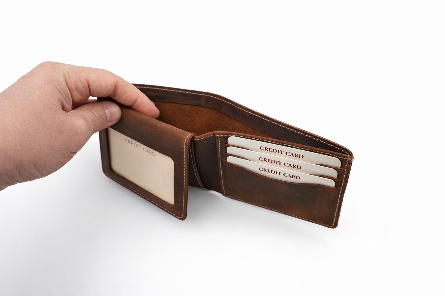American Leather Goods - Men’s Full-Grain Crazy Leather Bifold Wallet with ID Window
