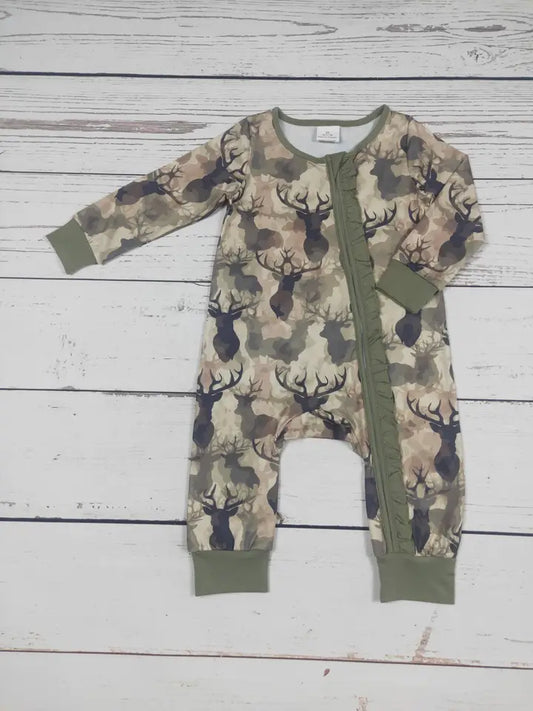 Baby Deer Print Zip Romper | SK