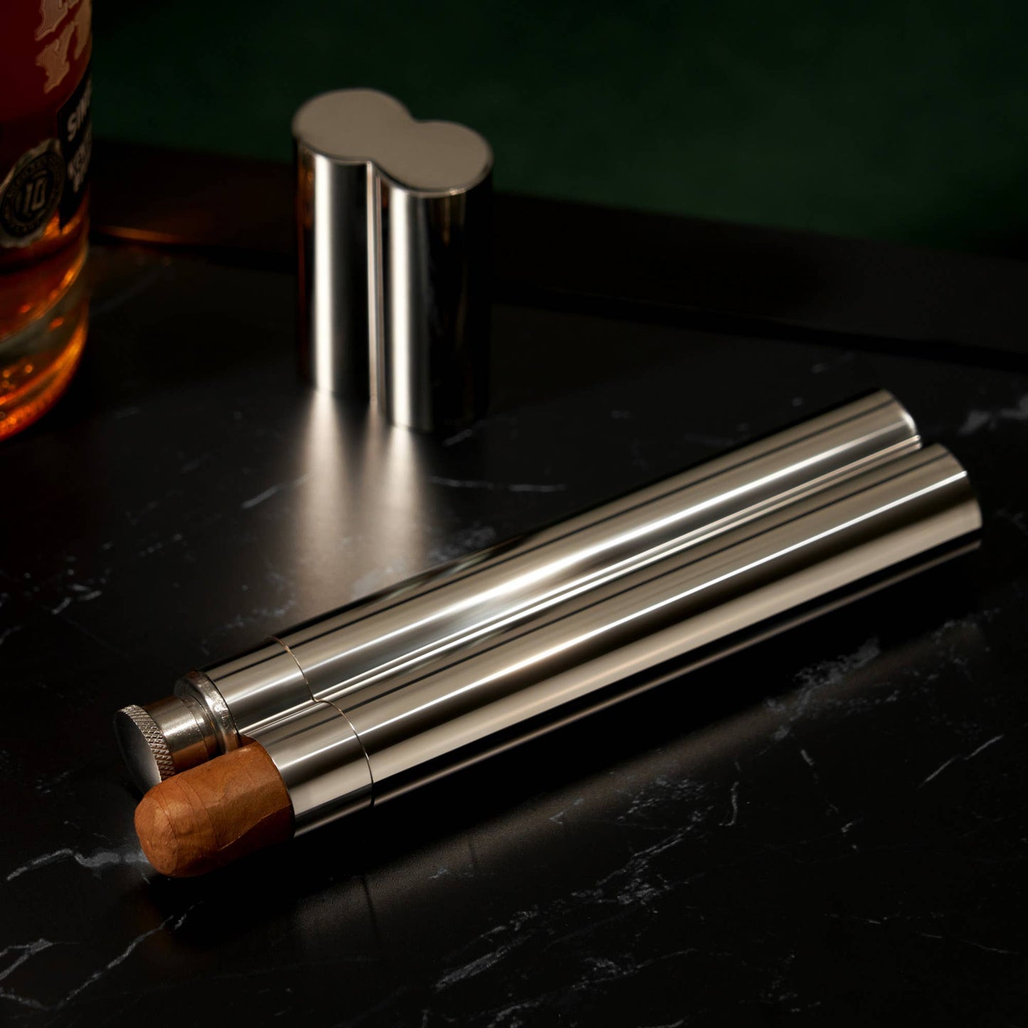 Stainless Steel Cigar Holder & Flask Combo | Viski