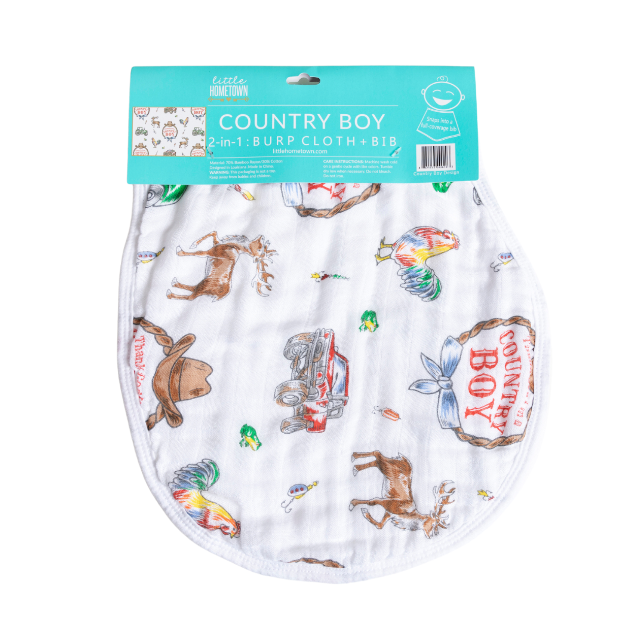 Country Boy 2 in 1 Burp Cloth and Bib Combo | Little Hometown