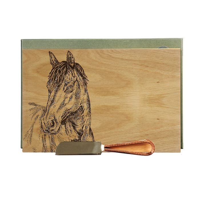 OAK CHEESE BOARD & KNIFE SET - HORSE PORTRAIT | Selbrae