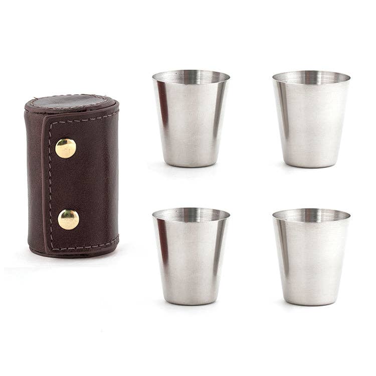 Kikkerland Design Inc - Shot Glasses With Leather Case