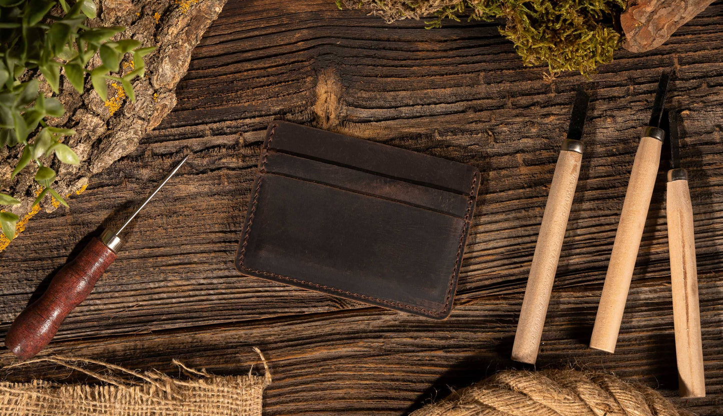 Leather Card Holder Wallet, Handmade Wallet for Men: Black