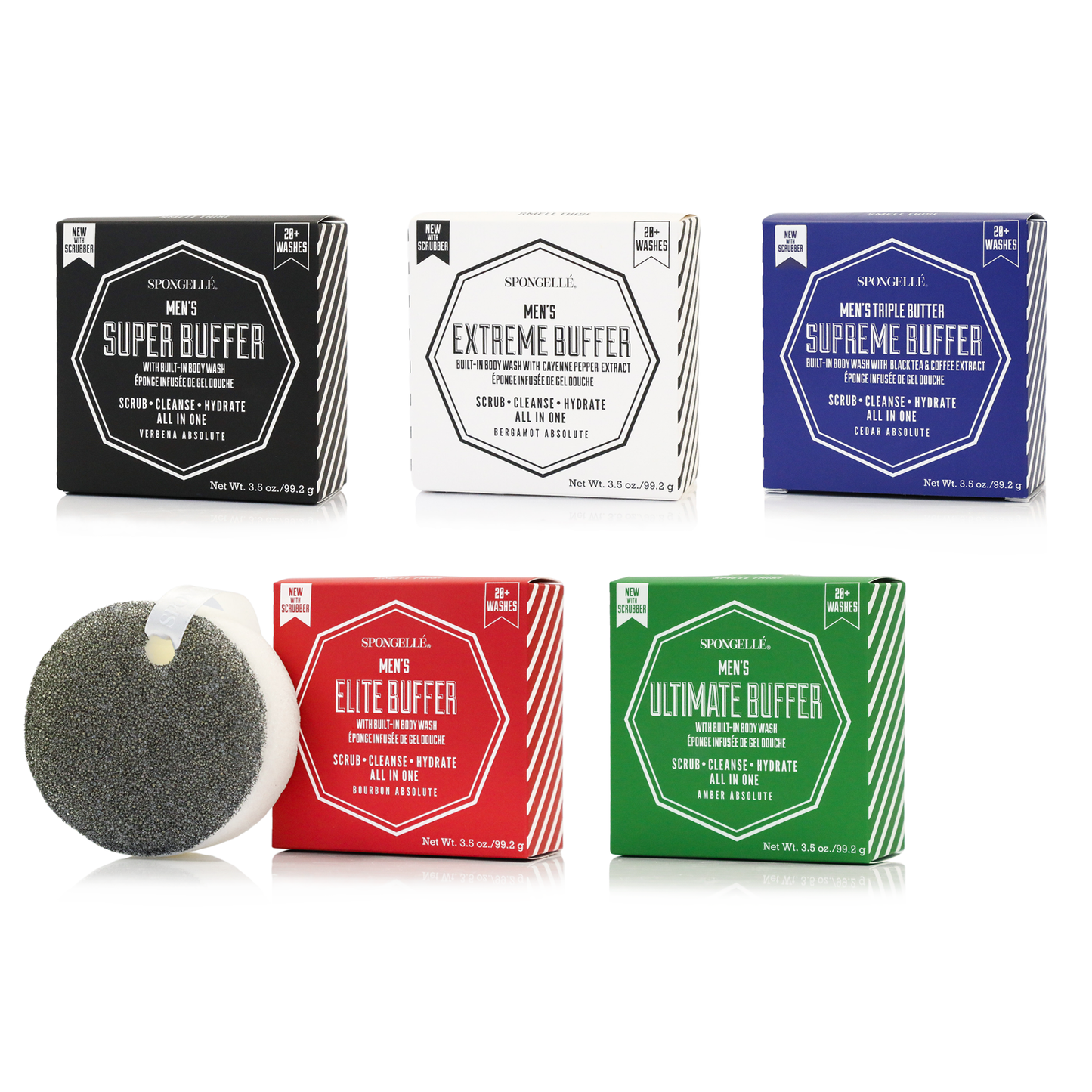 Men's Assorted Buffers with Black Scrubber | 2 New Scents | Spongelle’