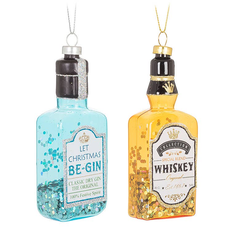 Whisky & Gin Glitter Ornament-2 Assorted-4.5"H