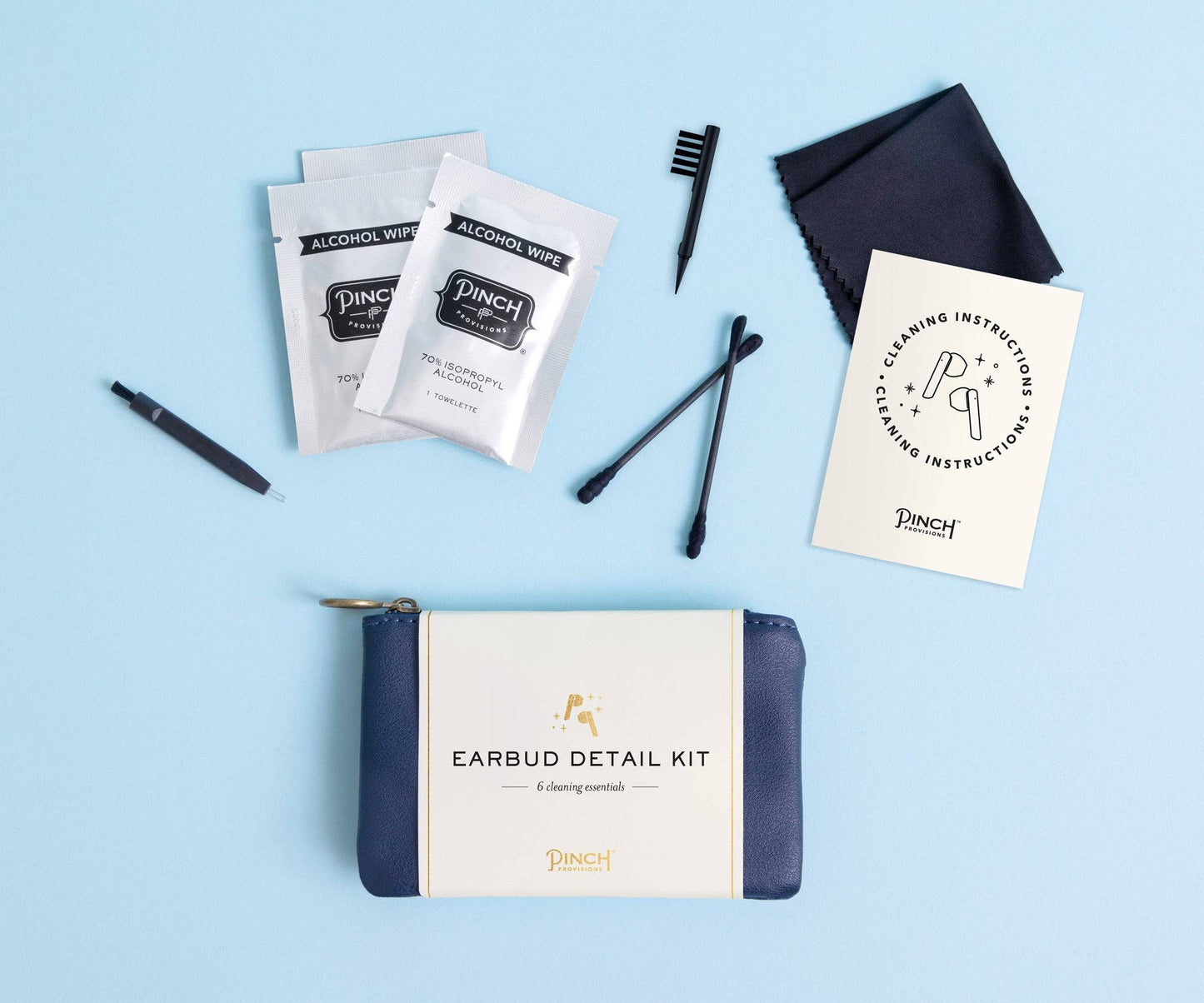 Earbud Detail Kit | Navy Vegan Leather Pouch | Pinch