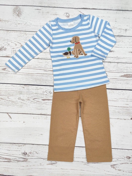 Boys Duck Dog Appliqué Shirt &  Hunting Pants Set | SK