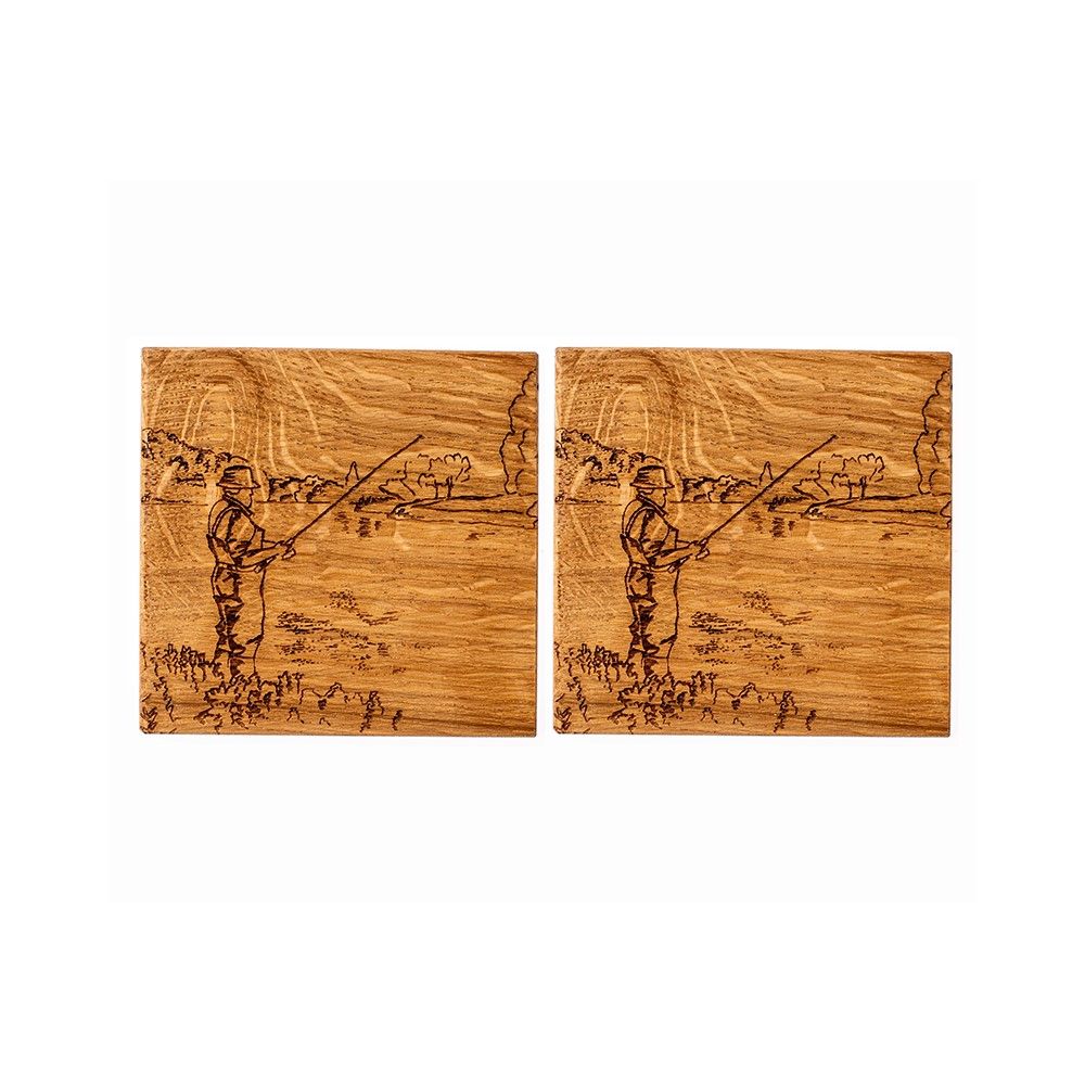 Oak Coasters Set of 2 in Fishing | Selbrae