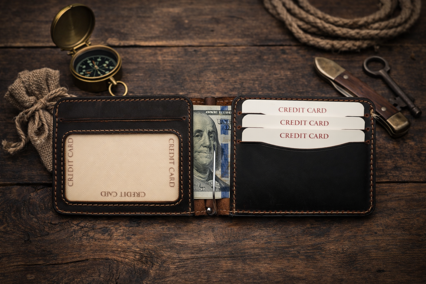 American Leather Goods - Leather Money Clip Wallet for Men, Bill Clip, Slim Wallet