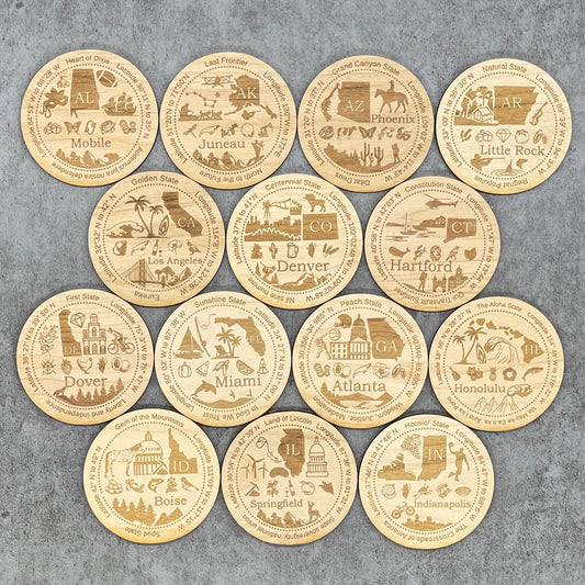 CUSTOM USA State Town Round Wood Magnet: Texas