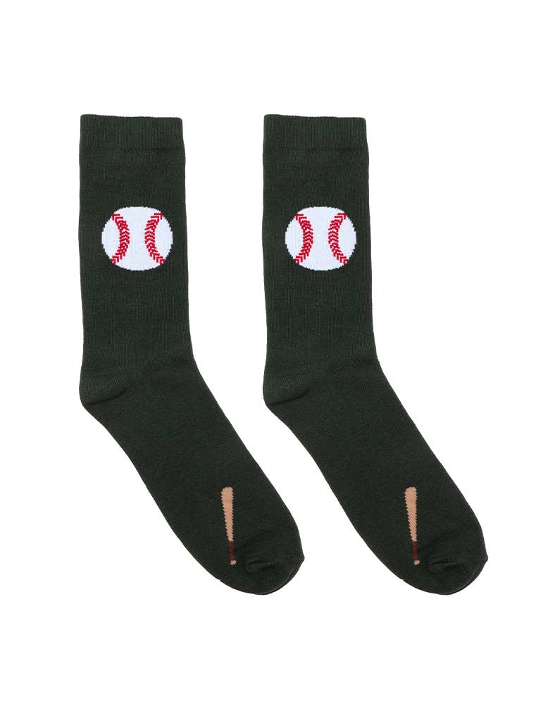 3D Packaged Crew Socks - Baseball w/ Bat - Forest Green | Living Royal