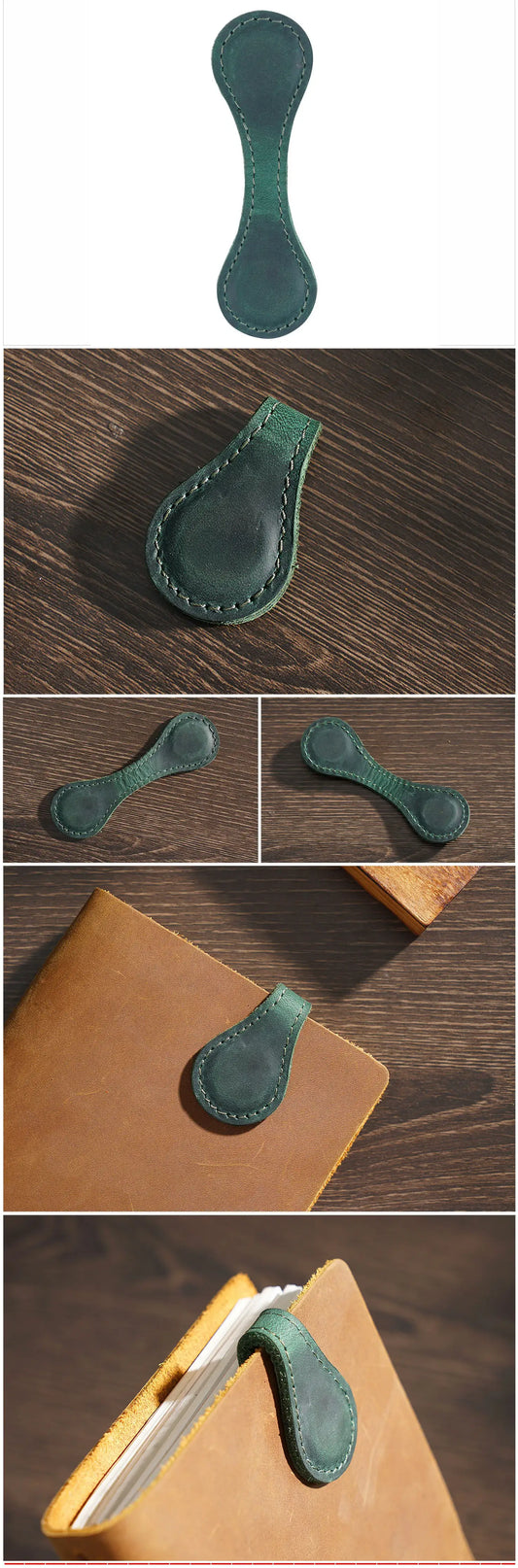 Leather Magnetic Bookmark, Handmade Leather Book mark: Green