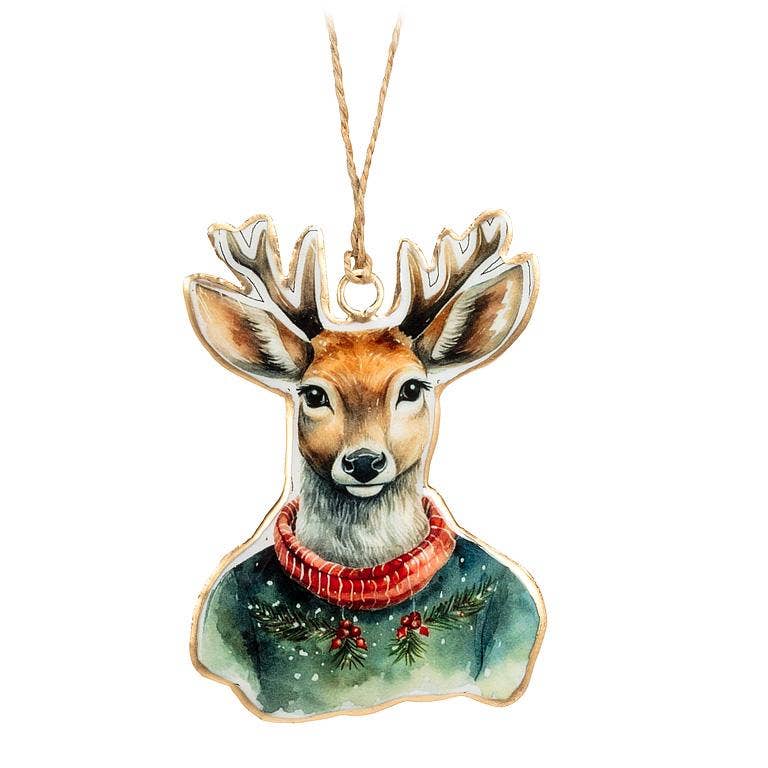 Deer in Sweater Ornament-4"H