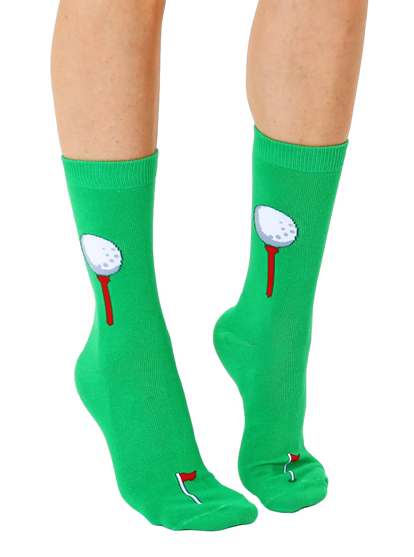 3D Packaged Crew Socks - Golf Ball on Tee - Green | Living Royal