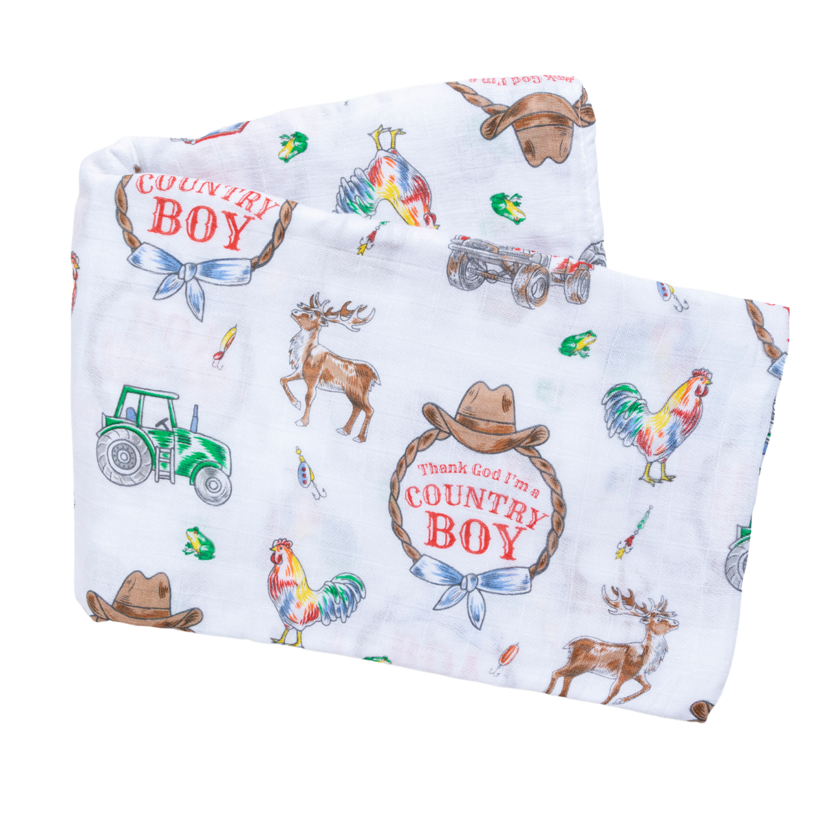 Country Boy Muslin Swaddle Receiving Blanket | Little Hometown