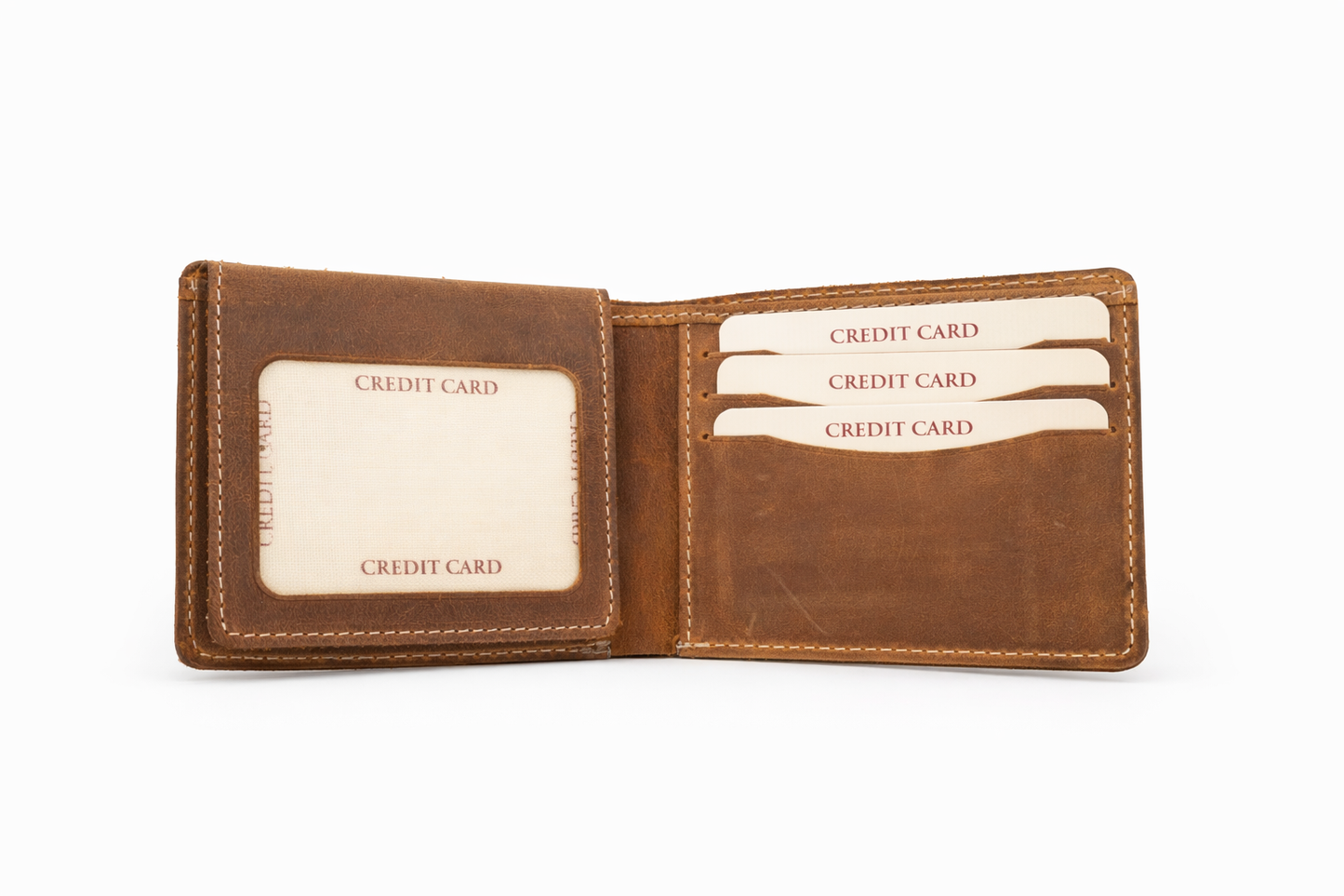 American Leather Goods - Men’s Full-Grain Crazy Leather Bifold Wallet with ID Window