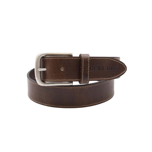 Brown genuine leather belt with nickel buckle