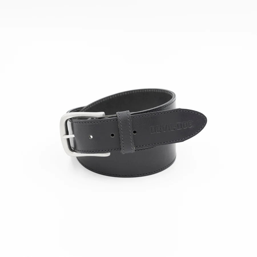 Black genuine leather belt with nickel buckle