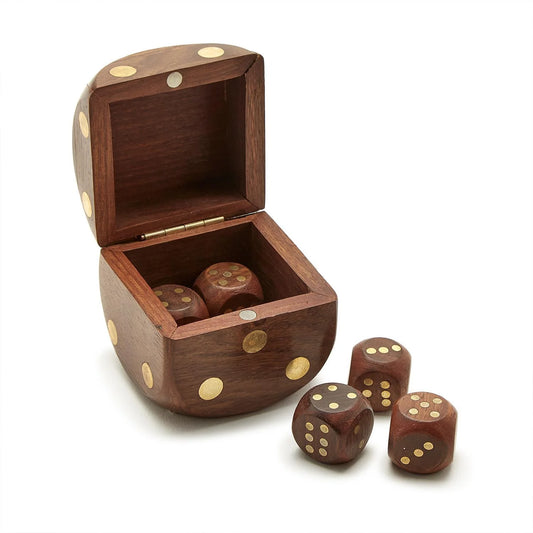 Wood Dice Box W/ 6 Dice