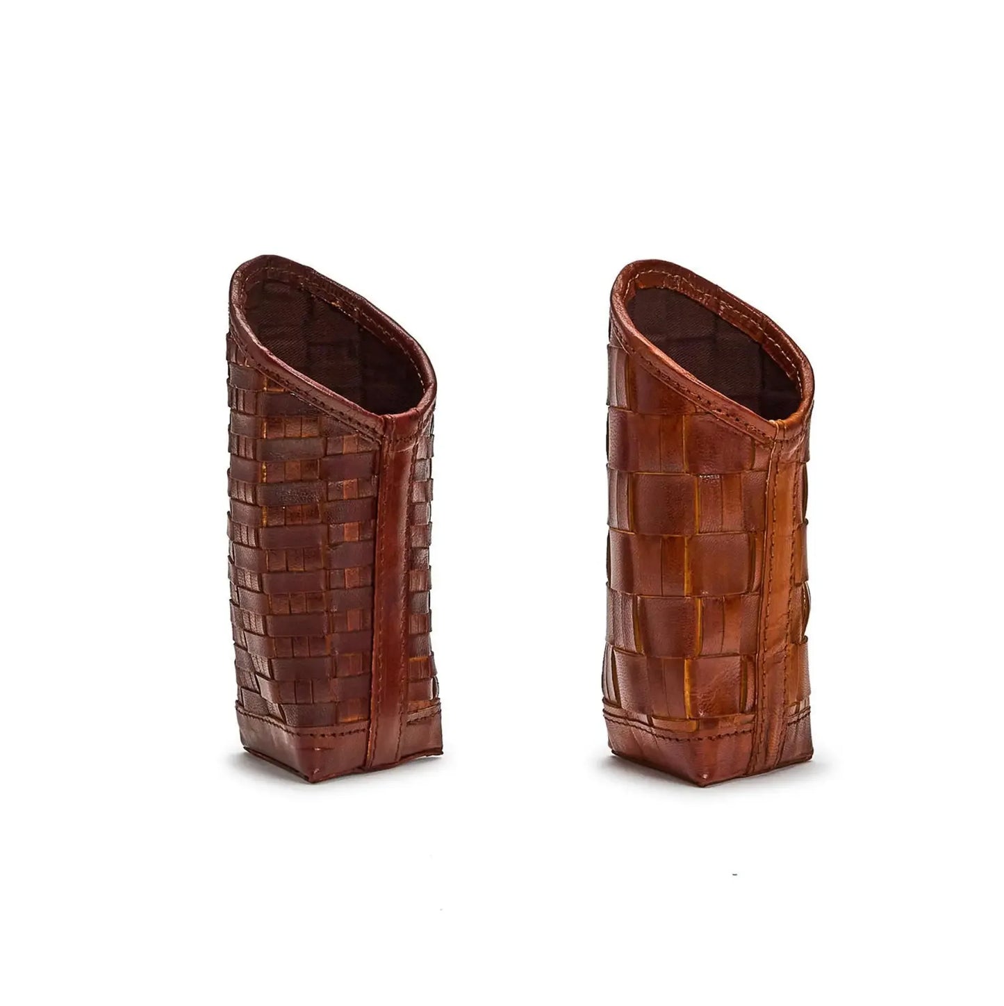 Chestnut Leather Woven Standing Eyeglasses Holder