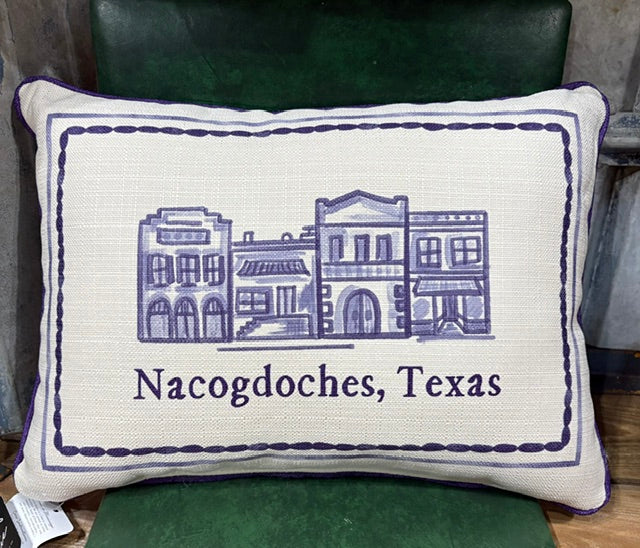 Mainstreet Hometown Pillow - Nacogdoches Texas (regal purple) - Accent Piping