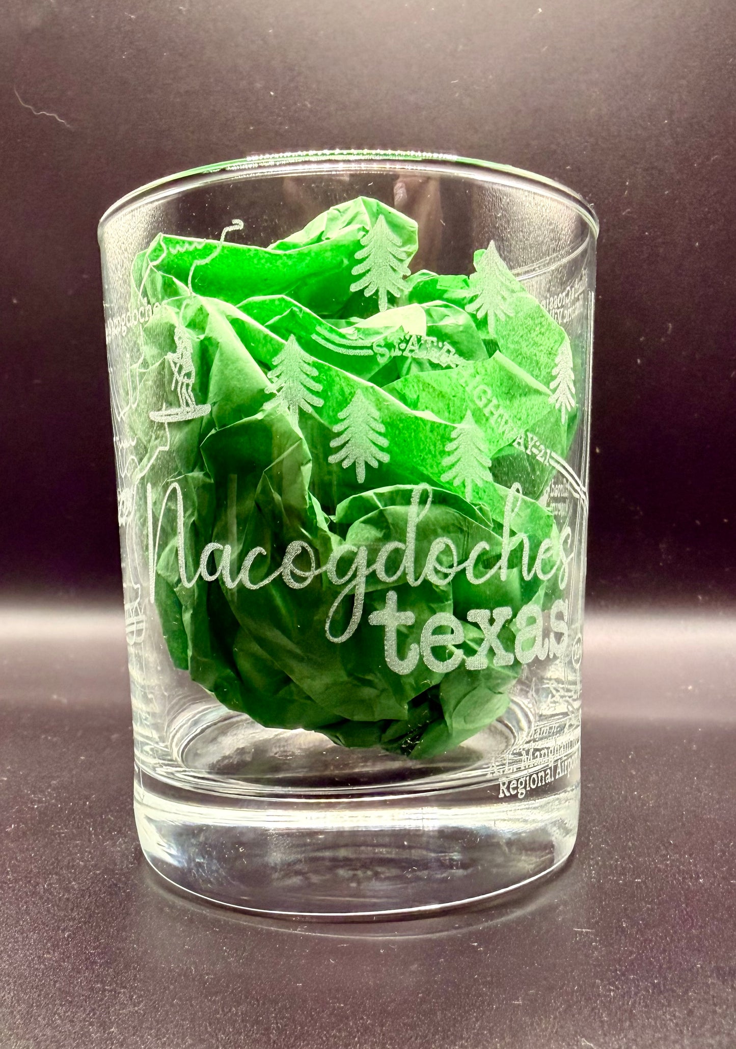 Nacogdoches Map Engraved Rocks Glass | Town Pride