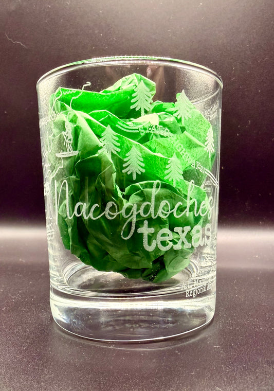 Nacogdoches Map Engraved Rocks Glass | Town Pride