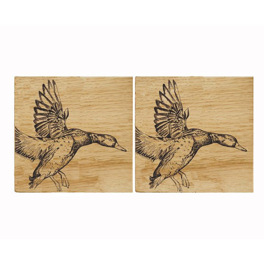 Selbrae House Flying Duck Oak Coasters, Set of 2