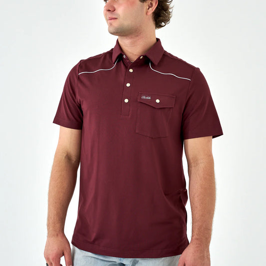 Pearl Snap Performance Polo in Maroon | Burlebo