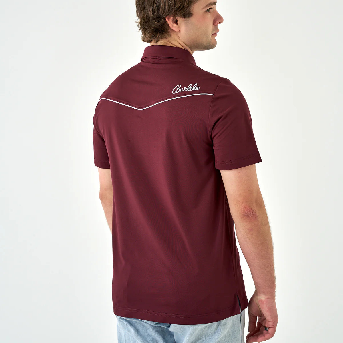 Pearl Snap Performance Polo in Maroon | Burlebo