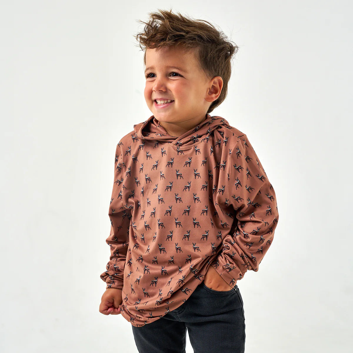 Youth Performance Hoodie Whitetail Deer in Brown | Burlebo