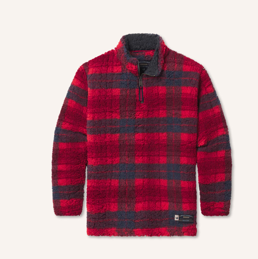 Youth Andover Plaid Sherpa Pullover | Southern Marsh