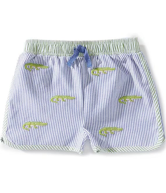 Stripe Gator Embroidered Swim Trunk | Mudpie