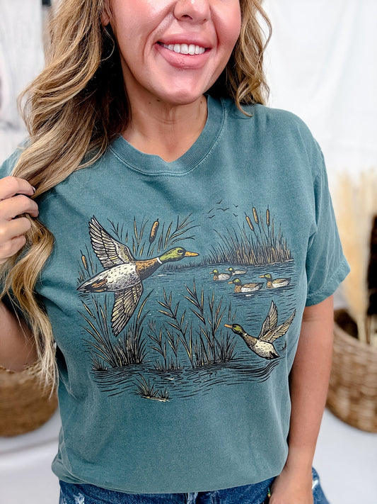Flying Mallards T-Shirt - Blue Spruce