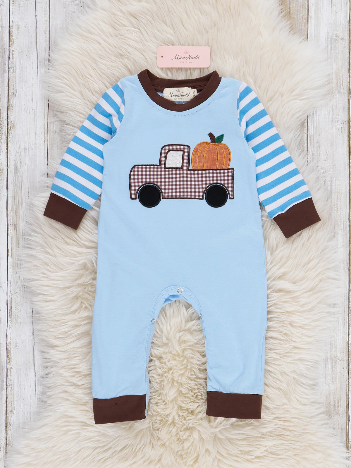 Pumpkin Pick Up Embroidered Striped Romper