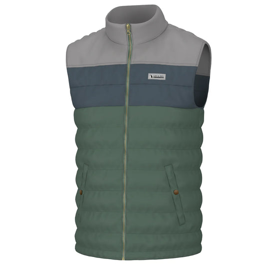 Tri-Color Puffer Vest in Cream/Green/Slate