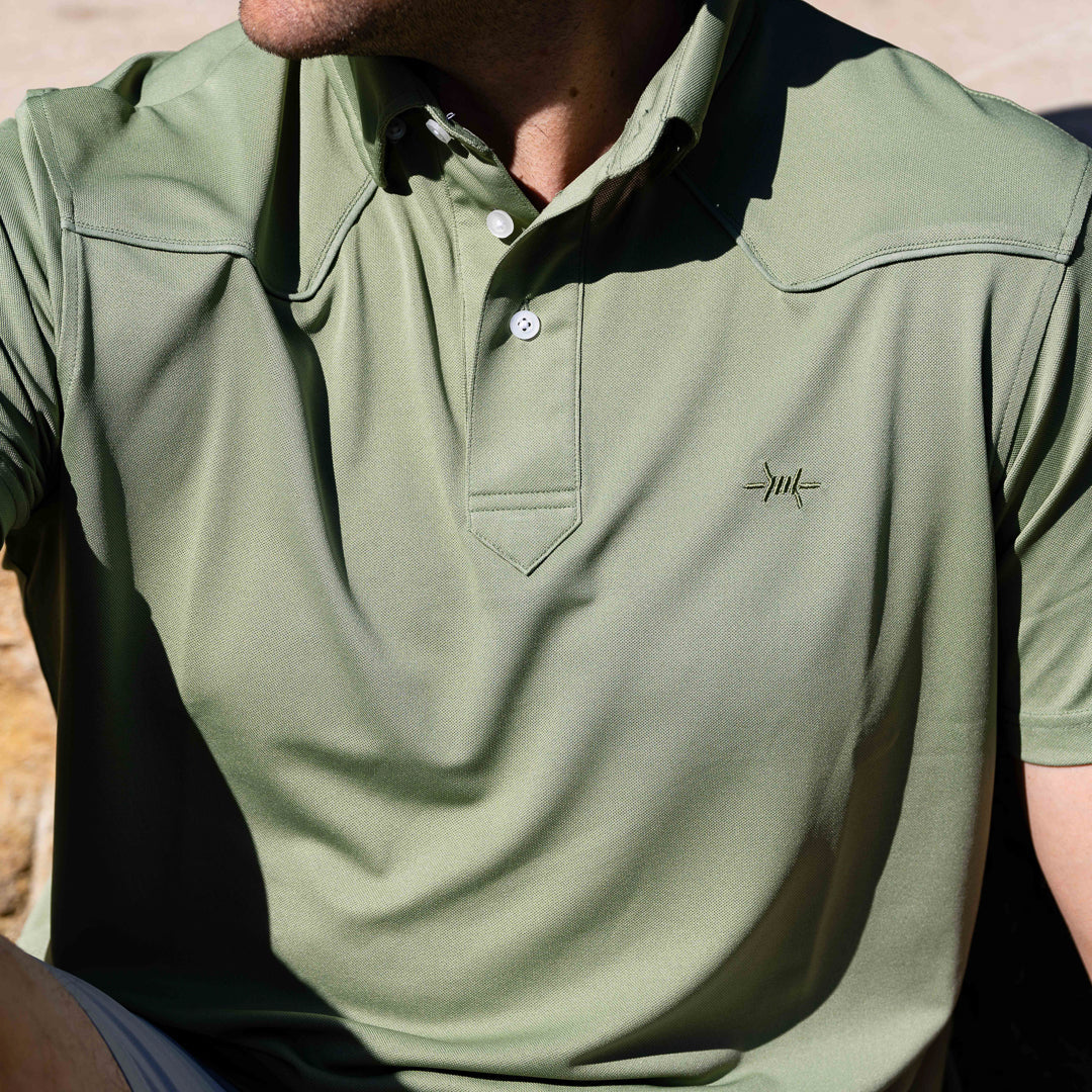 Lariat Western Polo In Sage| Texas Standard