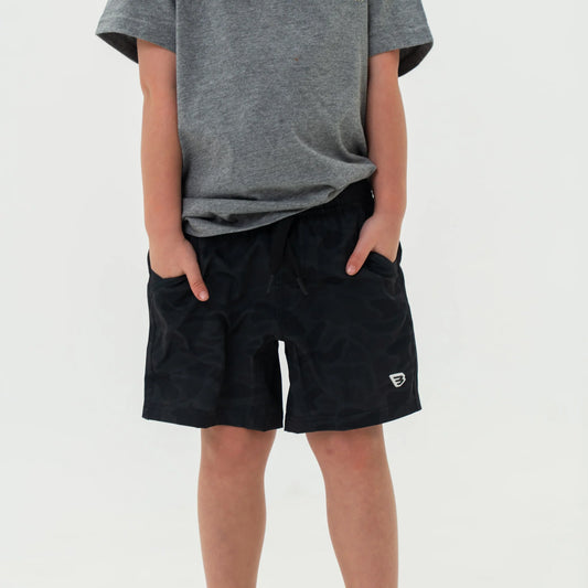 Youth Athletic Shorts in Black Camo | Burlebo
