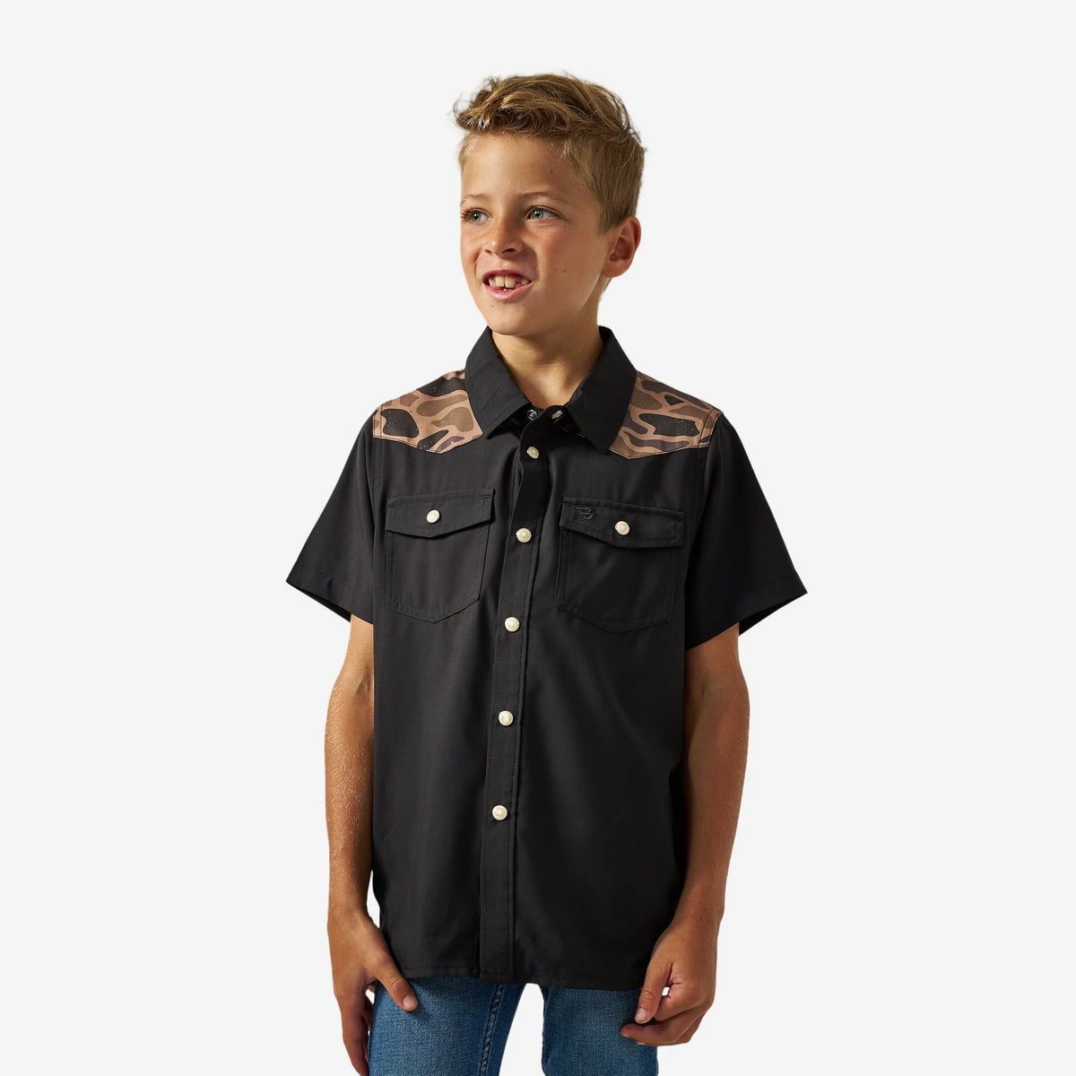 Youth Performance Western Shirt in Deer Szn Black & Gauge Camo