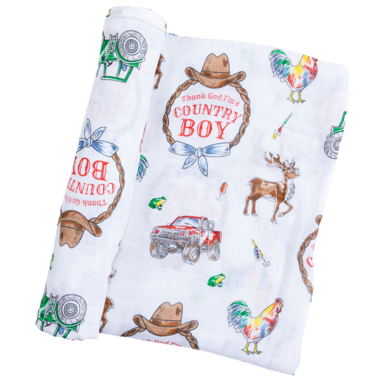 Country Boy Muslin Swaddle Receiving Blanket | Little Hometown