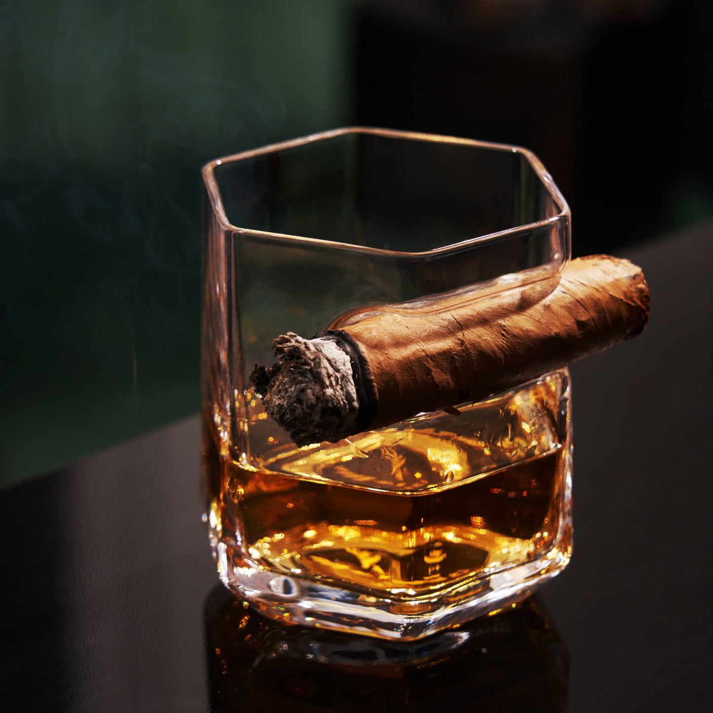 Raye™ Crystal Glass w/Builtin Cigar Holder | Viski