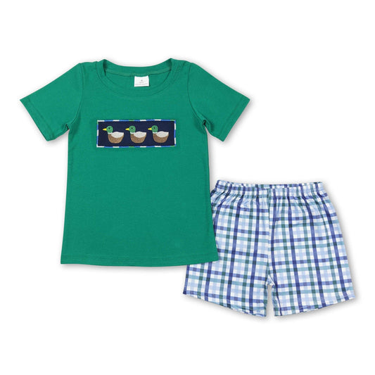 Youth Green Duck T-Shirt & Plaid Short Set