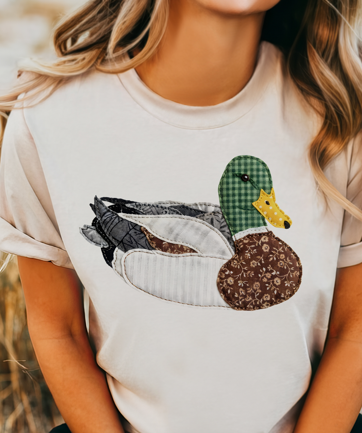 Grannys Faux Patchwork Mallard - Cream - T-Shirt