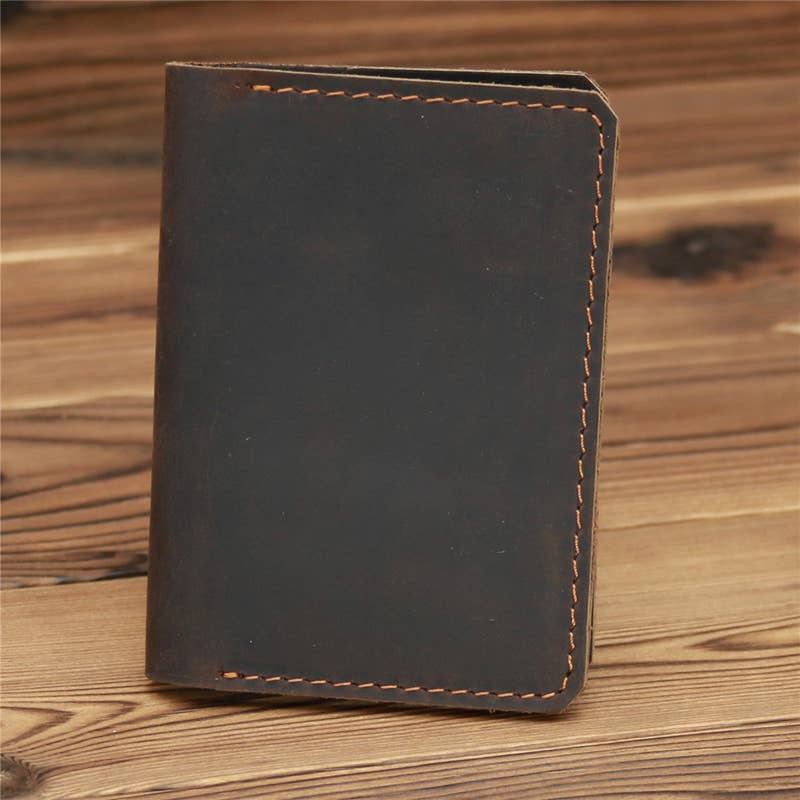 Genuine Leather Wallet, Handmade Wallet with ID Window: Dark Brown