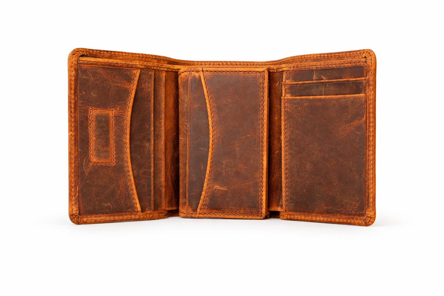 American Leather Goods - Leather Wallet for Men Handcrafted Distressed Trifold Wallet