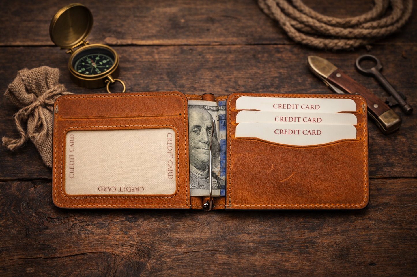 American Leather Goods - Leather Money Clip Wallet for Men, Bill Clip, Slim Wallet