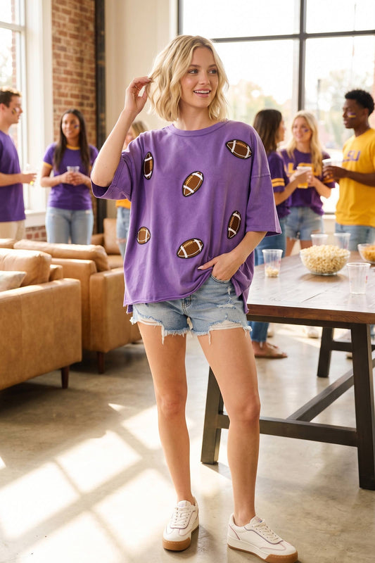 Sewn and Seen - Vintage Football Patch Gameday Oversized Tee